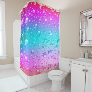 Cortina Para Chuveiro Gotas De Água Gradiente Cor-De-Rosa E Azul