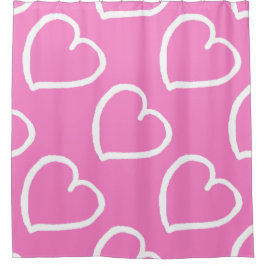 Cortina Para Chuveiro Grande padrão de corações branco a rosa