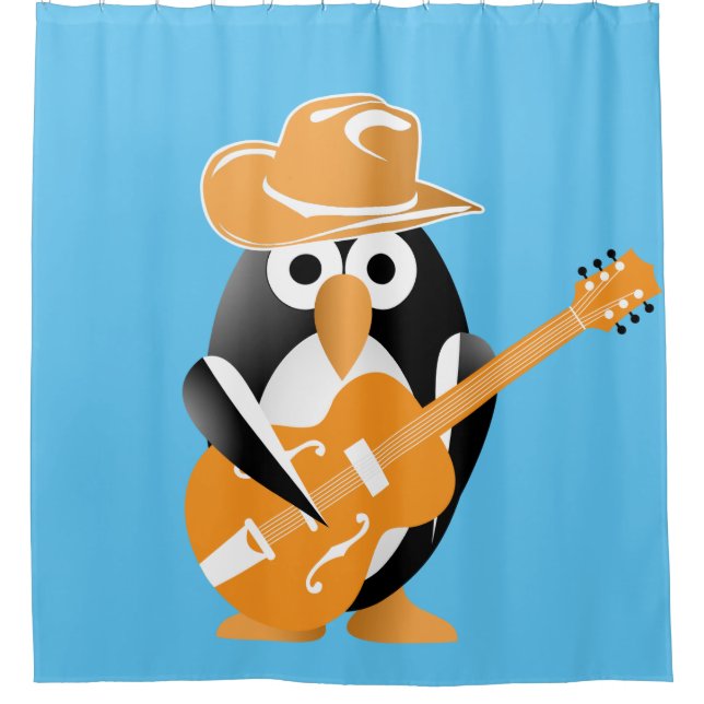 Cortina Para Chuveiro guitarrista pinguim (Frente)