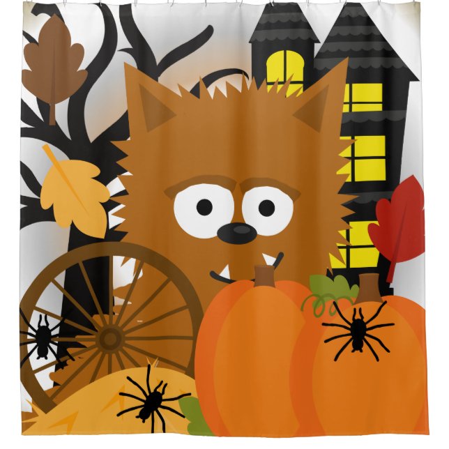 Cortina Para Chuveiro Halloween Werewolf assombrou aranhas de casas (Frente)