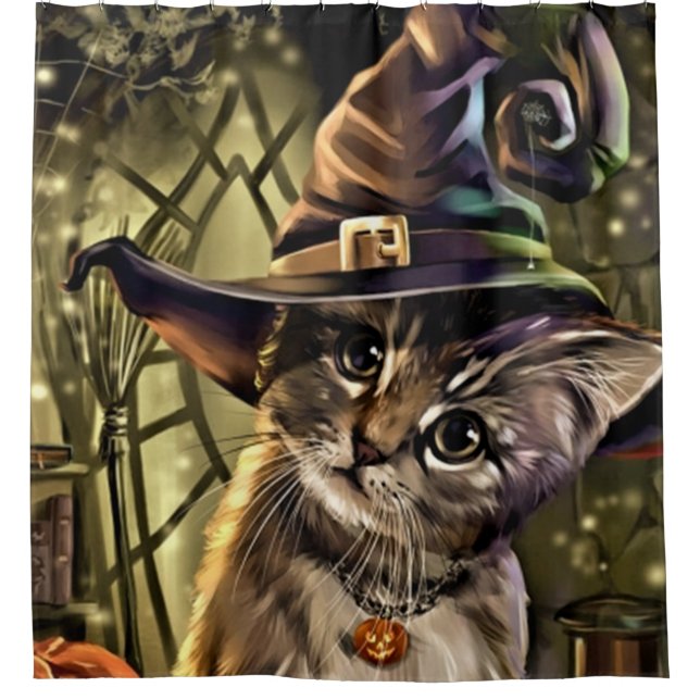 Cortina Para Chuveiro Halloween Witch Cat (Frente)