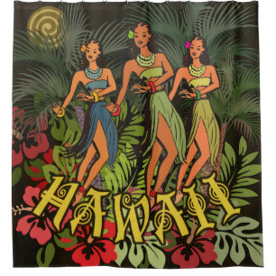 Cortina Para Chuveiro Hawaii Aloha Palm Hula Art Design