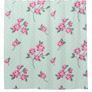Cortina Para Chuveiro hortelã, bolinhas brancas, chique, floral