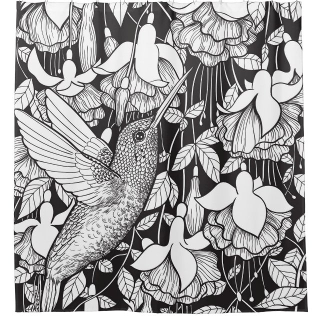 Cortina Para Chuveiro Hummingbird e fuchsia (Frente)