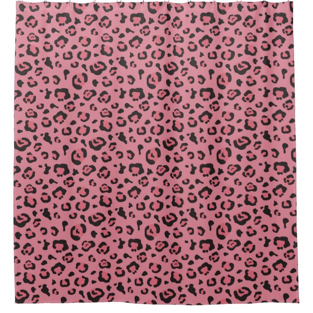 Cortina Para Chuveiro Ilustração do animal do rosa do leopardo (Frente)