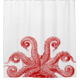 Cortina Para Chuveiro Ilustração vermelha dos tentáculos do polvo do