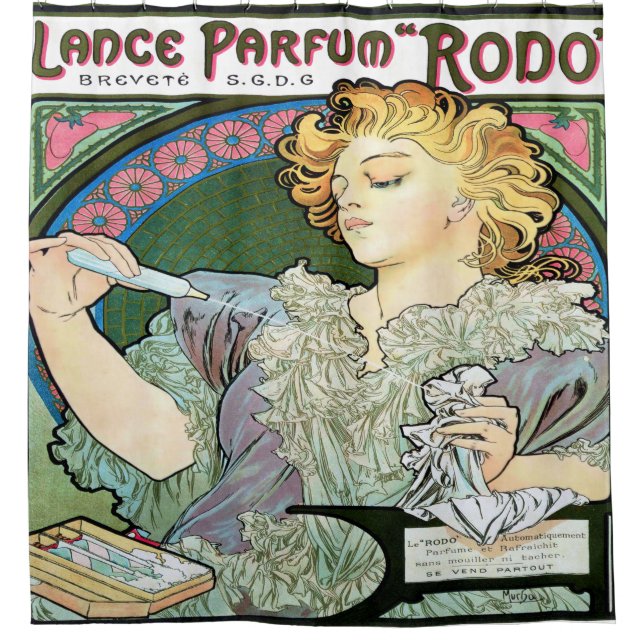 Cortina Para Chuveiro Lança 1896 de Alfons Mucha Parfum Rodo (Frente)