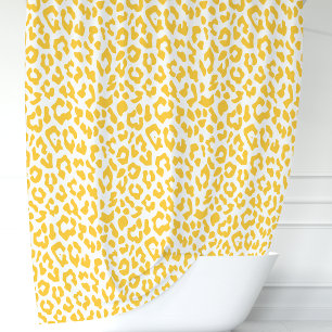 Cortina Para Chuveiro Leopardo Amarelo e Branco