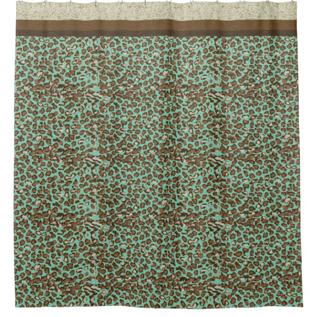Cortina Para Chuveiro Leopardo Imprime Aquarela Dourada Teal Moderna Ban (Frente)