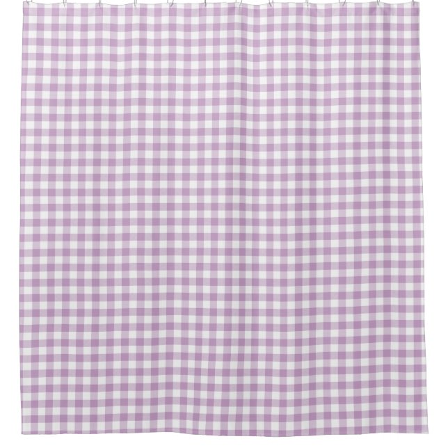 Cortina Para Chuveiro Lilac (Púrpura Leve) Gingham Branco Controla Quadr (Frente)