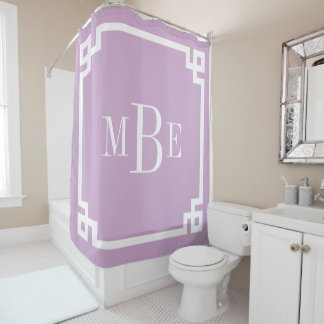 Cortina Para Chuveiro Lilac Roxo - Monograma de Borda Chave Grega
