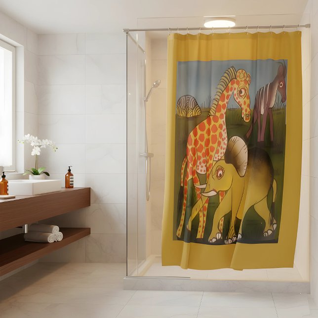 Cortina Para Chuveiro Linda cor de safari selvagem africana (Step into your "Moving Sanctuary" every morning. 🦒🐘 This safari shower curtain brings peace)