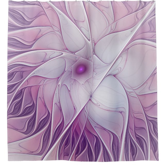 Cortina Para Chuveiro Linda Flor Rosa Moderna Abstrato, Arte Fractal (Frente)