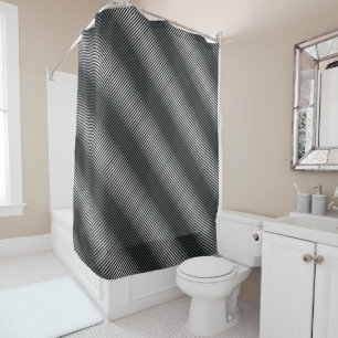 Cortina Para Chuveiro Linhas de gradação preto e branco ultra-finas