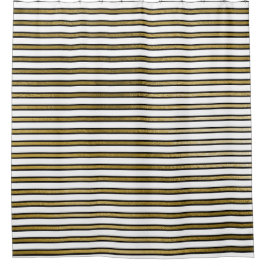 Cortina Para Chuveiro Linhas Douradas de faixas brancas pretas Grelha Mí