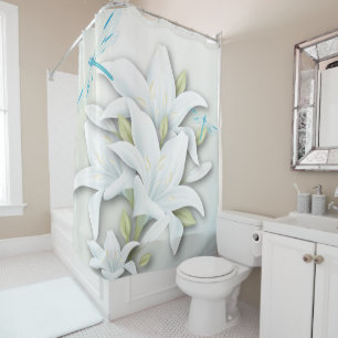 Cortina Para Chuveiro Lírios brancos e lixões