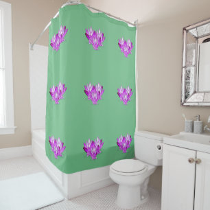 Cortina Para Chuveiro Lotus floresce rosa sobre fundo verde marinho
