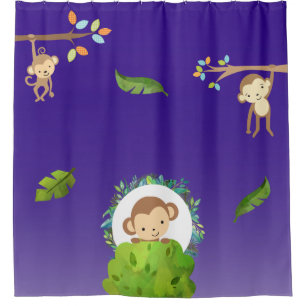 Cortina Para Chuveiro Macacos Safari Cute