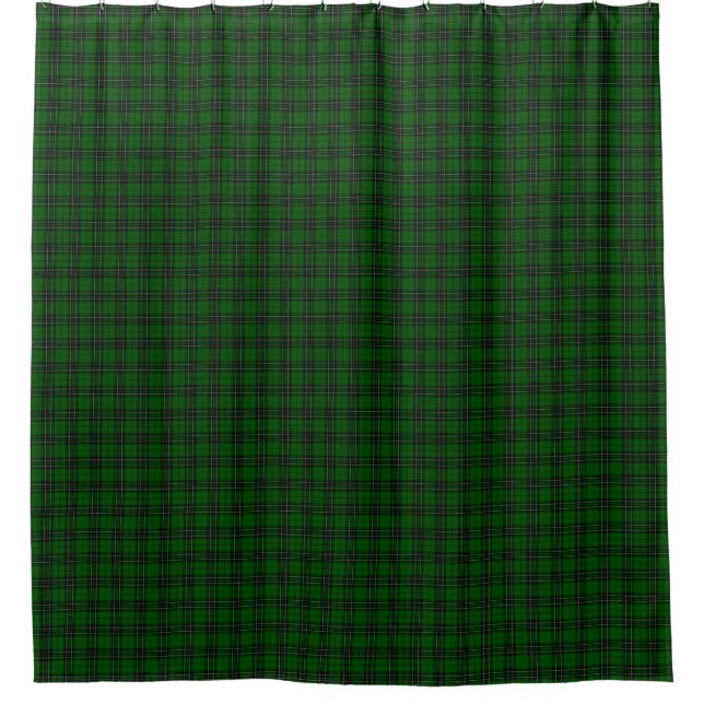 Cortina Para Chuveiro MacLean Tartan Verde e Xadrez Preta (Frente)