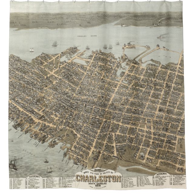 Cortina Para Chuveiro Mapa 1872 de Charleston (Frente)