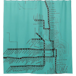 Cortina Para Chuveiro Mapa do metrô de Chicago com/ O trem pára o preto