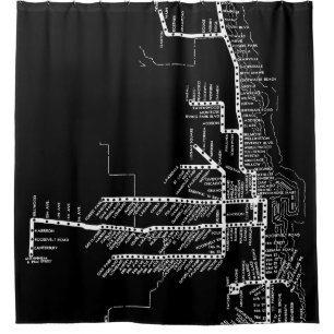 Cortina Para Chuveiro Mapa do metrô de Chicago com o trem para o WHITE d