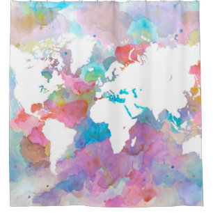 Cortina Para Chuveiro Mapa do mundo do design 48