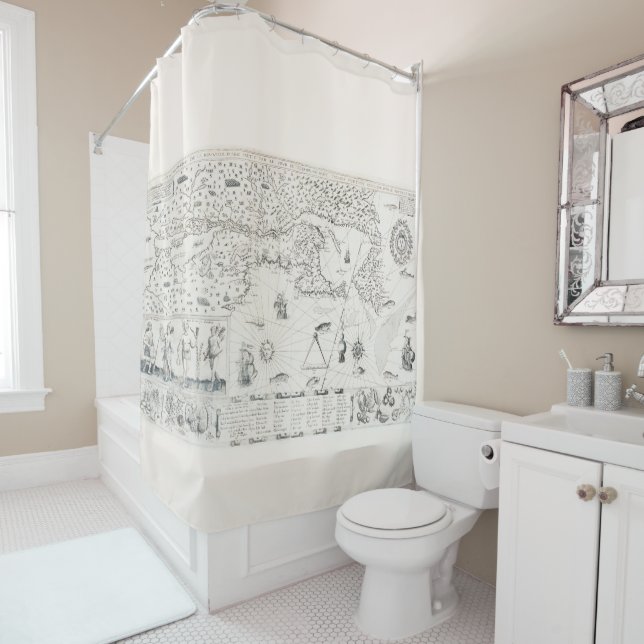 Cortina Para Chuveiro Mapa do Mundo Medieval Quebec - Nouvelle - França  (In Situ)