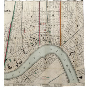 Cortina Para Chuveiro Mapa do vintage de Nova Orleães Louisiana (1845)