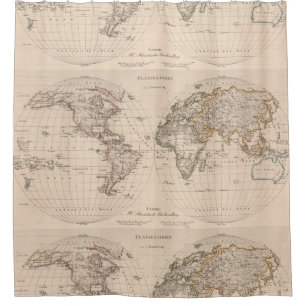 Cortina Para Chuveiro Mapa do vintage do mundo (1827) 2