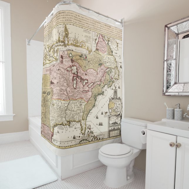 Cortina Para Chuveiro Mapa francês medieval de Quebec/Nova França Améric (In Situ)