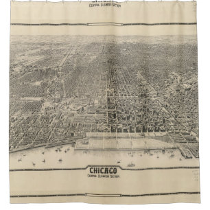 Cortina Para Chuveiro Mapa pictórico do vintage de Chicago (1916)