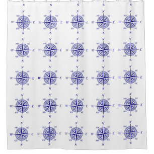 Cortina Para Chuveiro Marinho Azul No Rosa De Decoração Costeira Branco