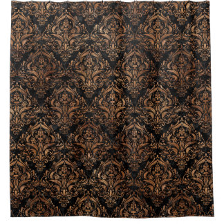CORTINA PARA CHUVEIRO MÁRMORE DAMASK1 PRETO & PEDRA MARROM
