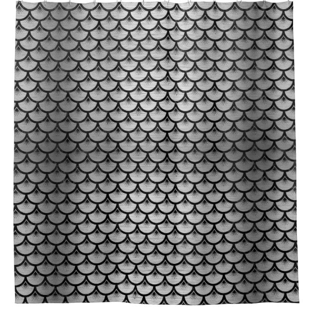 CORTINA PARA CHUVEIRO MÁRMORE SCALES3 PRETO & METAL ESCOVADO PRATA (R) (Frente)