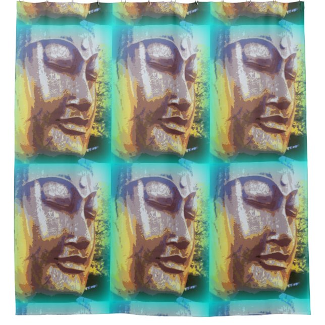 Cortina Para Chuveiro meditando buda encara o padrão verde (Frente)