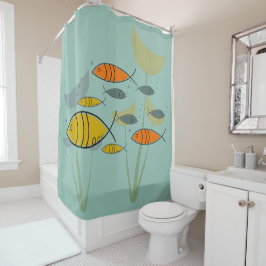 Cortina Para Chuveiro meio século Moderno Peixes Retro Nadando em Aqua