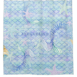 Cortina Para Chuveiro Mermaid Tail Fish Scale Patterna Rapariga Nome Sta