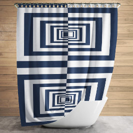 Cortina Para Chuveiro Minimalista Moderno Geométrico Azul Marinho