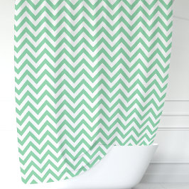 Cortina Para Chuveiro Mint Green e White Chevron