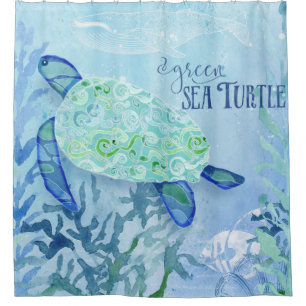 Cortina Para Chuveiro Modern Pattern Beach Sea Turtle Whale Vintage Art