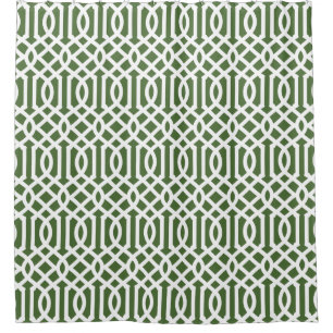 Cortina Para Chuveiro Moss Green e White Trellis