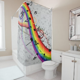 Cortina Para Chuveiro Notas Musicais do Arco-Íris Negro em Cinzas