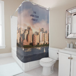 Cortina Para Chuveiro NYC Lower Manhattan Skyline com Nome Personalizado