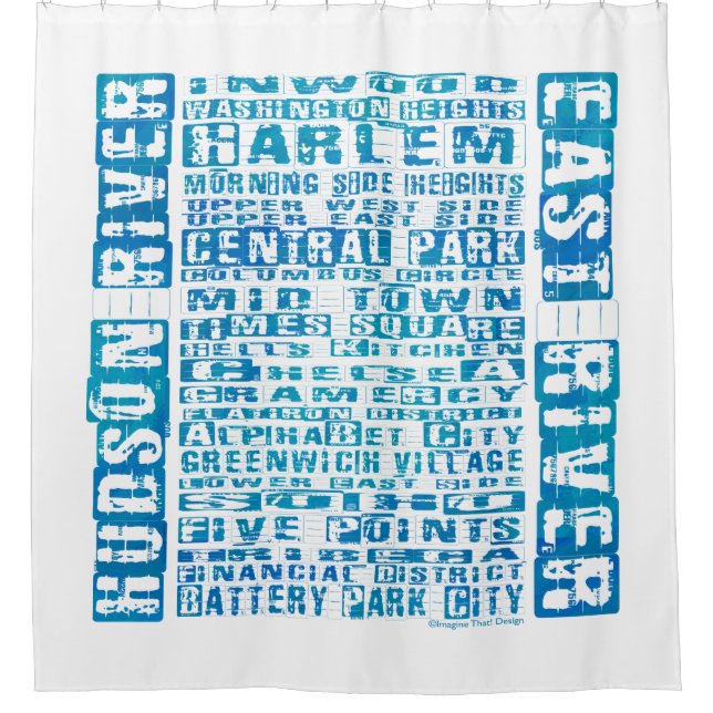 Cortina Para Chuveiro NYC Neighborods Design em azul (Frente)