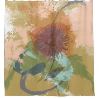 Cortina Para Chuveiro O abstrato floral do meio século cora ouro verde
