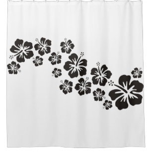 Cortina Para Chuveiro O hibiscus tropical floresce preto da festão
