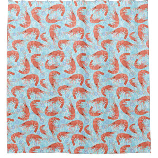 Cortina Para Chuveiro O oceano coral do camarão do camarão borbulha azul