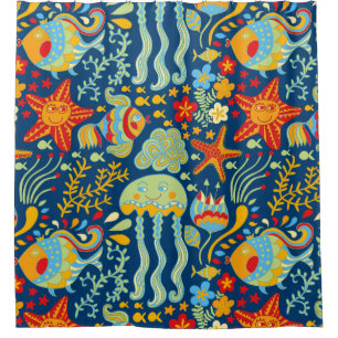 Cortina Para Chuveiro Oceano Whimsical de Peixe e Kelp