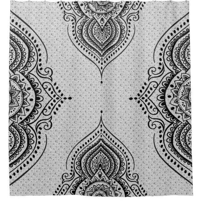 Cortina Para Chuveiro Ornamento Floral Branco Lace Preto (Frente)